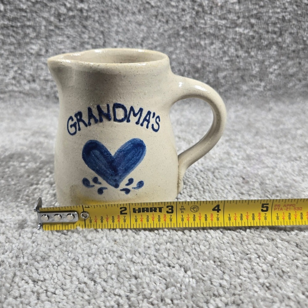 Blue Heart Grandmas Stoneware Creamer Beige Vintage 1994 Small Pitcher - Picture 5 of 7